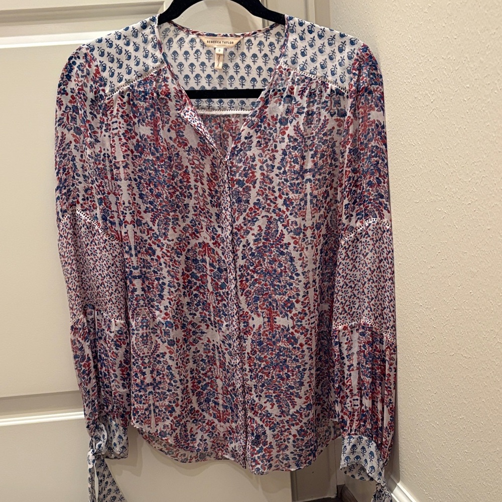 Rebecca Taylor Red and Blue Floral Blouse